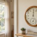 Hygrometer og termometer på væg viser indeklima i hjemmet