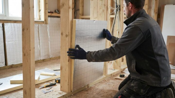Håndværker monterer PIR-isolering under renovering af boligens tag