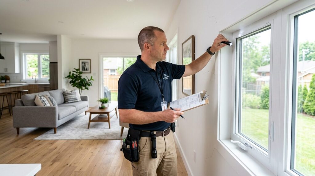 Contemporary real estate inspection scene: Professional insp
