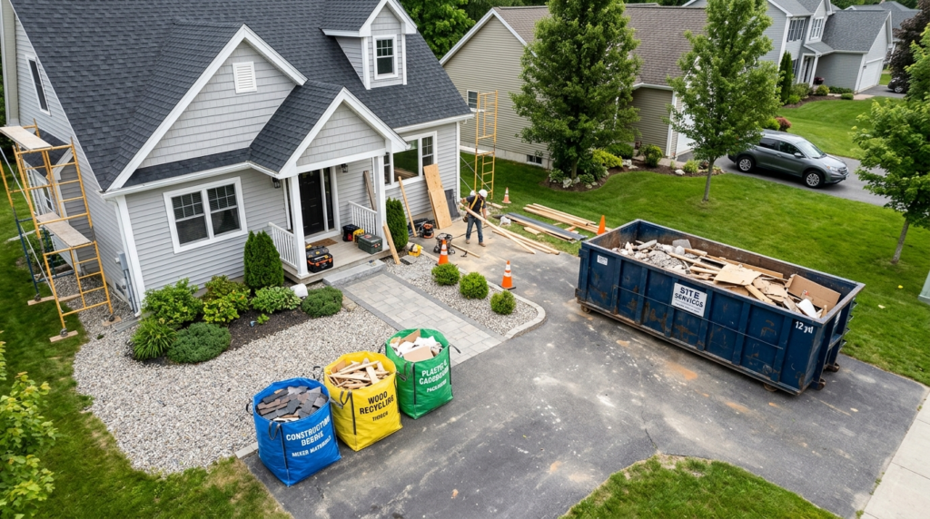 Photorealistic overhead view of a residential home renovatio