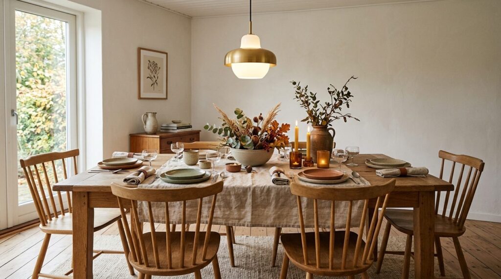 Timeless Danish dining space with solid wood table and chair