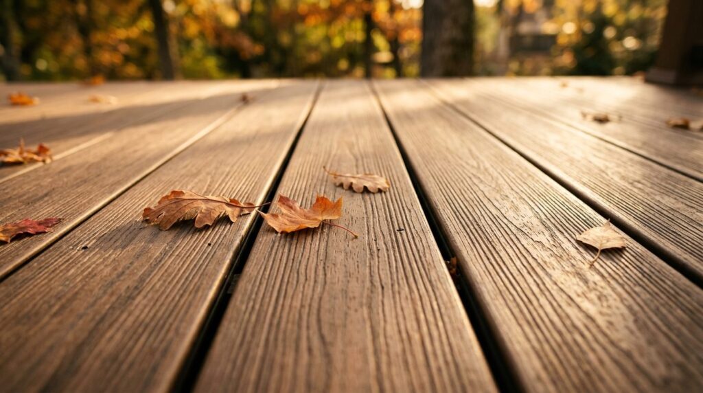 Close-up detail shot of premium wooden deck boards during au