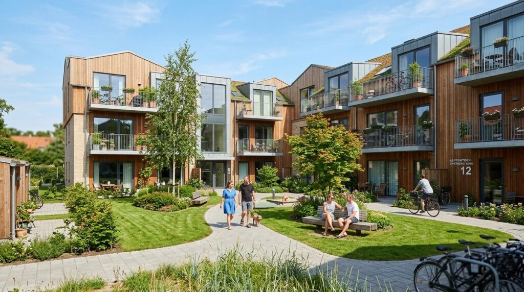 Bright, welcoming exterior shot of a contemporary Danish res