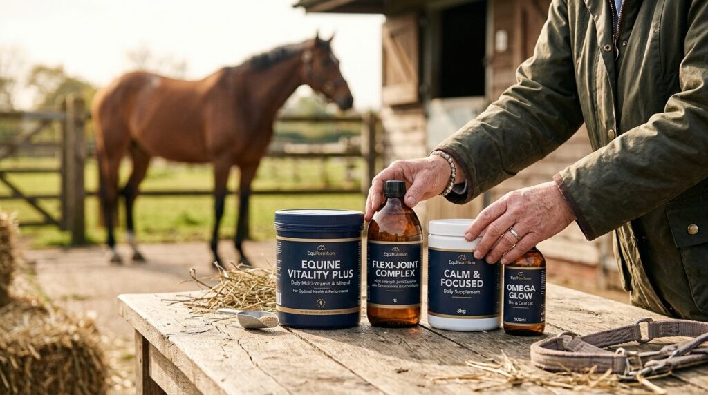 Close-up professional shot of a horse owners hands holding 